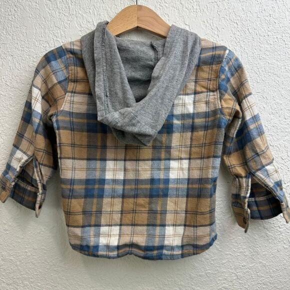 Carter's Long Sleeve Button Down with Hoodie Shirt Gray, Blue, Kakhi 18M - Picture 5 of 6